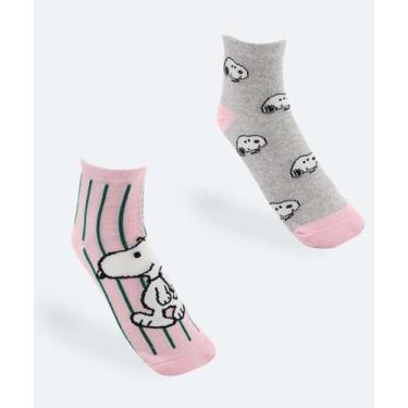Imagem de Kit 2 Meias Soquete Feminina Estampa Snoopy Verde-29046, Verde, Rosa, 