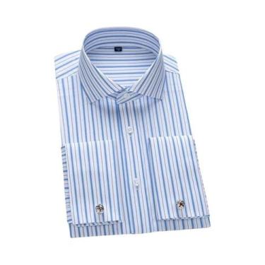 Imagem de Camisa Masculina Slim Fit Com Punhos Franceses Em Modal, Manga Longa, 