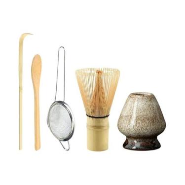 Imagem de Conjunto De Chá De Bambu 4/5 Peças: Batedor De Matcha, Colher, Peneira