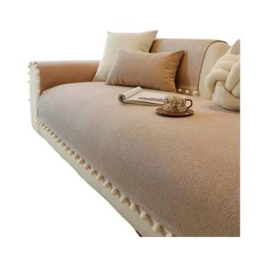 Imagem de Capa De Sofá Chenille Fofa Com Bolas De Pelúcia E Textura Sólida Para 