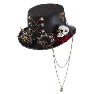 Imagem de Chapéu Fedora Steampunk Lolita Topper Dark Goth Gear Rivet Rose - yiwe