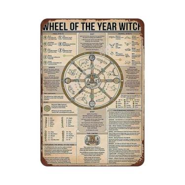 Imagem de Placa De Metal Retrô Com Rodas Do Ano, Tema Bruxa, Para Decoração De P