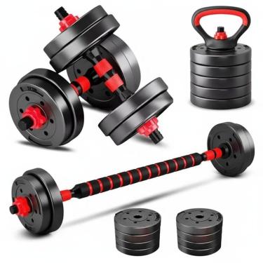 Imagem de Kit Halteres Barras Anilhas Kettlebell Musculação 6 em 1 Peso Ajustável 20kg Consport