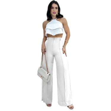 Imagem de Calça Feminina Pantalona Social Alfaiataria Cós Alto Duna - Swiss Bout