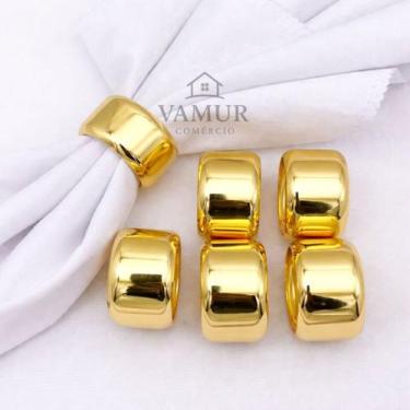 Imagem de Kit 6 Porta Guardanapo Argola Dourado Liso de Metal Anel Mesa Posta - 