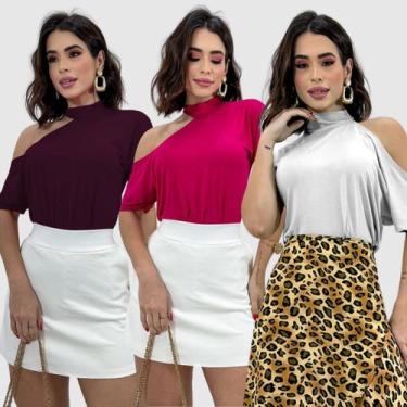 Imagem de Kit 3 Blusa Feminina Choker Ciganinha Manga Curta Blogueira - SWISS BO