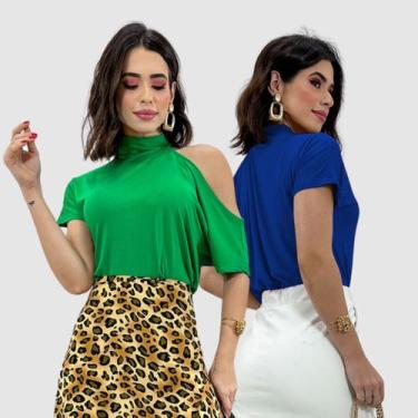 Imagem de Kit 2 Blusa Blusinha Choker Manga Curta Ombro Vazado Verão - SWISS BOU