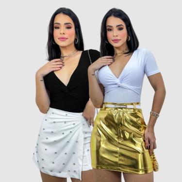 Imagem de Kit 2 Body Feminino Decote Nózinho Manga Curta Suplex Verão - Swiss Bo