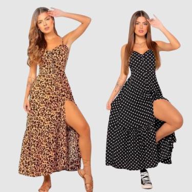 Imagem de Kit 2 Vestido Feminino Longo Alcinha Viscose Soltinho Poa - Swisz, Onç