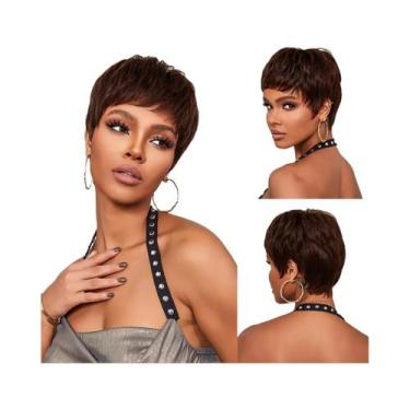 Imagem de Peruca Marrom Para Mulheres, Curta, Em Cabelo Humano, Estilo Boy Cut C