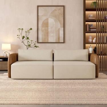 Imagem de Sofá Living Sala de Estar Abel 220cm Bipartido pés de Madeira PU/Velud