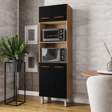 Imagem de Paneleiro Torre Quente Armário de Cozinha Marah 04 Portas Savana Preto - Desk Design