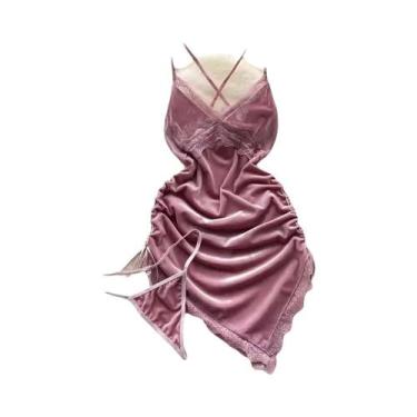 Imagem de Vestido De Lingerie Sexy Feminino Com Decote Em V, Alças Cruzadas, Ren