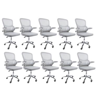 Imagem de Kit 10 Cadeiras de Escritório Diretor Oficial Atenas sem Apoio Cinza