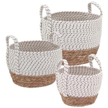 Imagem de Jogo 3 Cesta Decorativa Organizadora Multiuso Kigali Fibra Branco