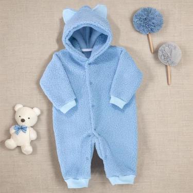 Imagem de Macacão para Bebê de Pelucia Teddy Com Capuz Tons Variáveis de Azul - 