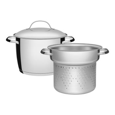 Imagem de Jogo cozi-pasta Allegra Caldeirão em Aço Inox Brilhante 4,40L e 4,60L com Fundo Triplo...