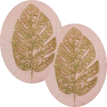 Imagem de Enfeite Natalino Flores Decoração Natal para Árvores, Portas e Paredes com Glitter Dourado Kit 6 Folhas 35x15CM Outras