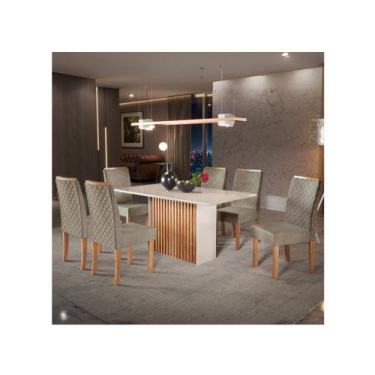 Imagem de Mesa de Jantar 6 Cadeiras 6 Lugares Retangular Mel e Off White Sonetto