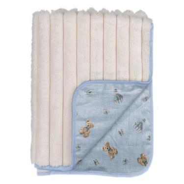 Imagem de Manta Canelada para Bebê 70cm x 90cm Baby Joy, Urso Azul