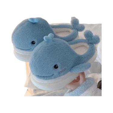 Imagem de Pantufas Femininas De Inverno Com Baleias Fofas, Plataforma Macia, Pel
