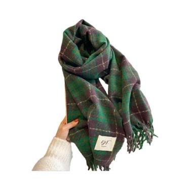 Imagem de Cachecol Verde Dupla Face De Imitação De Cashmere Para Mulheres, Xale 