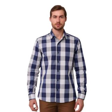 Imagem de Camisa Social Amil Masculina Xadrez Manga Longa Slim Sem Bolso 100 Alg
