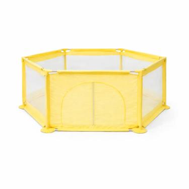 Imagem de Cercadinho para Bebê Rister Baby Amarelo com Tela Respirável – Dobrável e com Tapete Co...