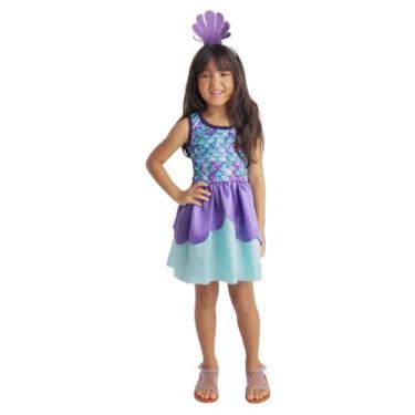 Imagem de Fantasia Sereia Vestido Infantil Princesa Ariel Yara Folclore Dia das 