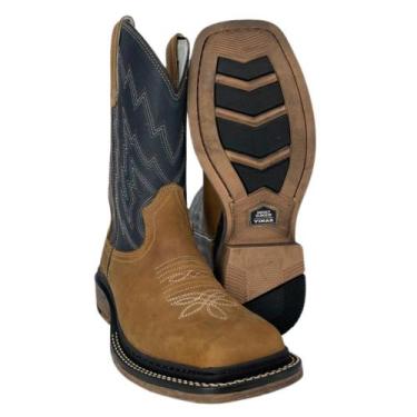 Imagem de Bota Texana Masculina Original Vimar Bico Quadrado Couro Legítimo Marr