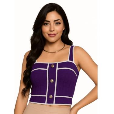 Imagem de Top Tricotado Cropped Com Botões R063 - STYLESTORE, Roxo, M