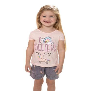 Imagem de Pijama Blusa e Short Estampa Arco Íris com Unicórnios - Izitex, 1
