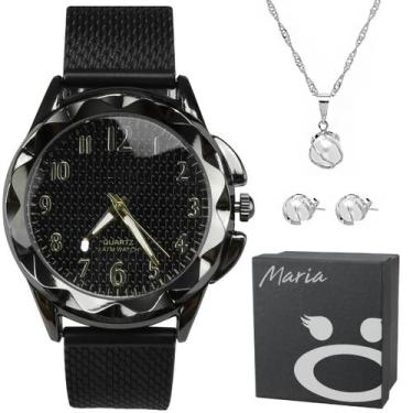 Imagem de relogio feminino inox aço prova + colar pulseira ajustavel coração cas