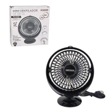 Imagem de Mini Ventilador de Mesa Redondo Portátil com Cabo USB - Preta - STARTO