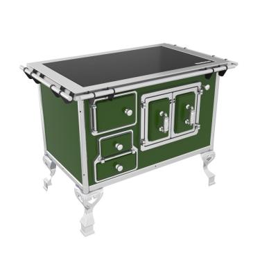 Imagem de Fogão a Lenha 4 Bocas Tradicional Verde com Chapa Vitrocerâmica Saída Direita Venâncio FL2V com Forno 60L