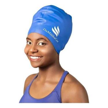 Imagem de Touca natação afro adultos g azul - DA MINHA COR