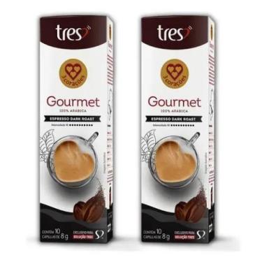 Imagem de Kit Gourmet com 20 Cápsulas de Café Espresso Dark Roast 3 Três Coraçõe