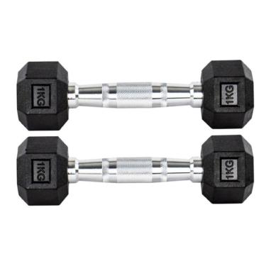 Imagem de Par Halteres 1kg + 1kg Dumbbell Sextavado Emborrachado Pegada Cromada Gallant (GDb01F3B-Pt)