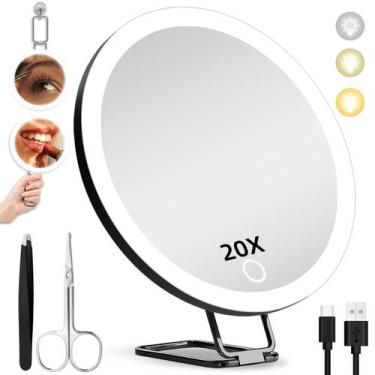 Imagem de Espelho de aumento JJHxR 20X com luzes de 6 polegadas com ventosas