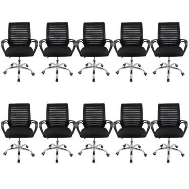 Imagem de Kit 10 Cadeiras Escritório Diretor Giratória Office Zebrada Estofado Mesh Preto