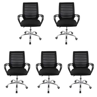 Imagem de Kit 5 Cadeiras Escritório Diretor Giratória Office Zebrada Estofado Mesh Preto