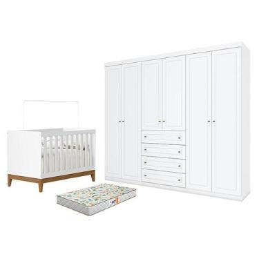Imagem de Berço Americano Flip Branco Acetinado Reller e Guarda Roupa Casal Amer