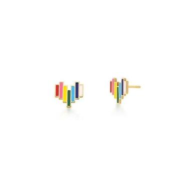 Imagem de Brinco Coração com Esmaltação Colorida Banhado a Ouro - Joia Elegante 
