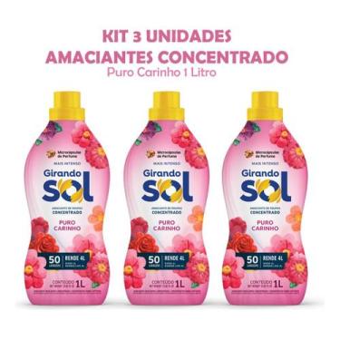 Imagem de Kit 3 Amaciantes Concentrado Girando Sol 1l Fragrancia:Puro Carinho