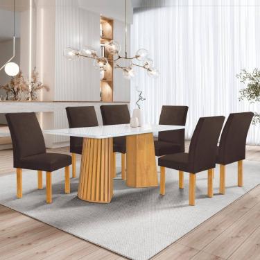 Imagem de Conjunto Mesa Stella Ripada 170cm com 6 cadeiras Canela tampo Smart Plus com Vidro