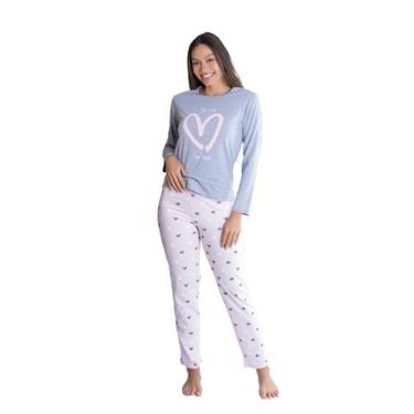 Imagem de Pijama Longo Feminino Longo Love Mescla Empório DoAlgodão, Cinza, GGG