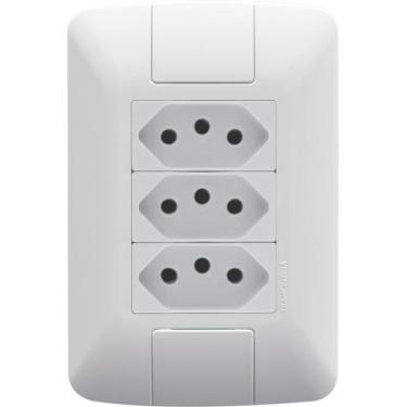 Imagem de Conjunto 4x2 com 3 Tomadas 2P+T 10 A 250 V Tramontina Aria Branco