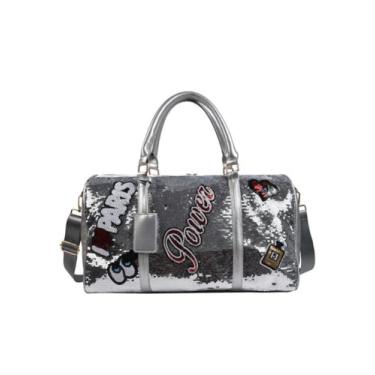 Imagem de Bolsa de viagem feminina grande cortex impermeável com bolso para sapatos, bolsa de viagem, Prata, 46cm x 20cm x 28cm,