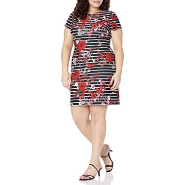 Imagem de Adrianna Papell Vestido feminino Scuba evasê manga cavada, Preto Multi, 52