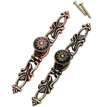 Imagem de 2 pcs porta de bronze punho maçanetas retrô antigo armário de bronze armário guarda-roupa gaveta móveis cozinha puxar vintage decorativo YYDFPIIA (Color : 1 Bronze and 1 Brass)